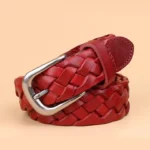 Damen western geflochtener ledergürtel mit metallschnalle - rot