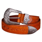 Damen western geprägter ledergürtel mit gravierter floraler schnalle