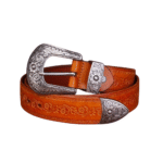 Damen western geprägter ledergürtel mit gravierter floraler schnalle - gelb