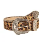 Damen western gürtel mit geschnitztem schnallendetail - braun leopardendruck
