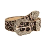 Damen western gürtel mit geschnitztem schnallendetail - dunkelbraun leopard