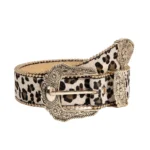 Damen western gürtel mit geschnitztem schnallendetail - hellbraun leopard