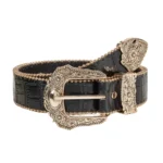 Damen western gürtel mit geschnitztem schnallendetail - schwarzes steinmuster