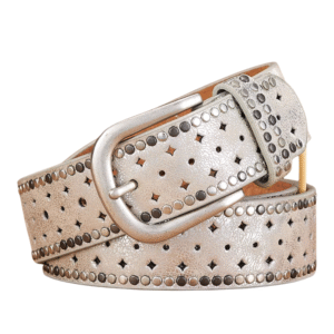 Damen western gürtel mit nieten-akzenten und geometrischen ausschnitten - silber