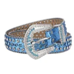 Damen western gürtel mit strasssteinbesatz und schnalle - himmelblau