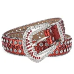 Damen western gürtel mit strasssteinbesatz und schnalle - rot