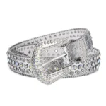 Damen western gürtel mit strasssteinbesatz und schnalle - silber