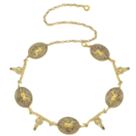 Damen western kettengürtel mit kuhschädel und pferdemedaillons