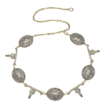 Damen western kettengürtel mit kuhschädel und pferdemedaillons - silber