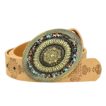 Damen western leder geprägter gürtel mit dekorativer schnalle - kamel-stil 6