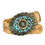 Damen western leder geprägter gürtel mit dekorativer schnalle - kamelfarben 8