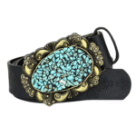 Damen western leder geprägter gürtel mit dekorativer schnalle - schwarz-stil 9