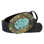 Damen western leder geprägter gürtel mit dekorativer schnalle - schwarz-stil 4