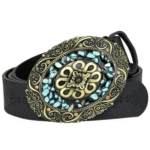 Damen western leder geprägter gürtel mit dekorativer schnalle
