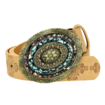 Damen western leder geprägter gürtel mit dekorativer schnalle - camel-stil 7