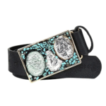 Damen western leder geprägter gürtel mit dekorativer schnalle - schwarz-stil 2