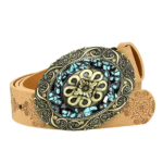 Damen western leder geprägter gürtel mit dekorativer schnalle - kamel-stil 5