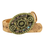 Damen western leder geprägter gürtel mit dekorativer schnalle - kamel-stil 1