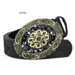 Damen western leder geprägter gürtel mit dekorativer schnalle - schwarz-stil 3