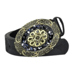 Damen western leder geprägter gürtel mit dekorativer schnalle - schwarz-stil 3