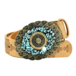 Damen western leder geprägter gürtel mit dekorativer schnalle - camel-style 8