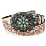 Damen western leder gürtel mit türkis akzenten schnalle