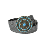 Damen western leder gürtel mit türkis akzenten schnalle - grau 102cm