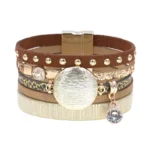 Damen western leder mehrlagiges charmarmband - braun