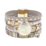 Damen western leder mehrlagiges charmarmband - grau