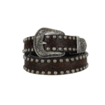 Damen western ledergürtel mit nieten und floralen gravuren - kaffee