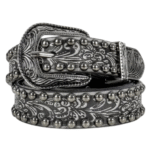 Damen western ledergürtel mit nieten und floralen gravuren