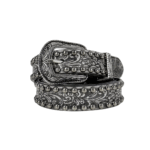 Damen western ledergürtel mit nieten und floralen gravuren - schwarz