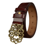 Damen western ledergürtel mit verzierter metallschnalle - kaffee