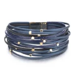 Damen western mehrlagiges lederarmband mit magnetischem verschluss - blau Damen western mehrlagiges lederarmband mit magnetischem verschluss - blau