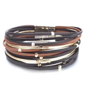 Damen western mehrlagiges lederarmband mit magnetischem verschluss - braun