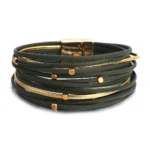 Damen western mehrlagiges lederarmband mit magnetischem verschluss - ein grün Damen western mehrlagiges lederarmband mit magnetischem verschluss - ein grün