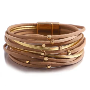Damen western mehrlagiges lederarmband mit magnetischem verschluss - khaki
