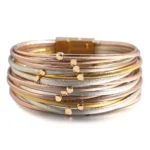 Damen western mehrlagiges lederarmband mit magnetischem verschluss - mischfarbe gold Damen western mehrlagiges lederarmband mit magnetischem verschluss - mischfarbe gold