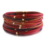 Damen western mehrlagiges lederarmband mit magnetischem verschluss - weinrot Damen western mehrlagiges lederarmband mit magnetischem verschluss - weinrot