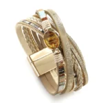 Damen western mehrlagiges lederrarmband mit kristallanhänger