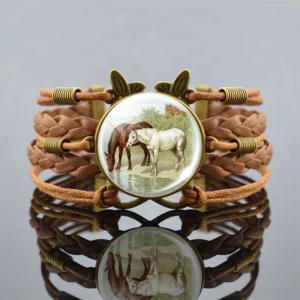 Damen western pferd lederarmband mit vintage geflochtenen bändern - wie dargestellt