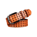 Damen-westerngürtel aus echtem leder mit kariertem ausgeschnittenem design - camel