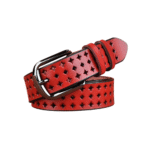 Damen-westerngürtel aus echtem leder mit kariertem ausgeschnittenem design - rot