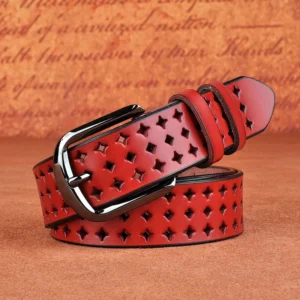 Damen-westerngürtel aus echtem leder mit kariertem ausgeschnittenem design - rot