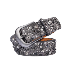 Damen westerngürtel mit strassbesatz und nietendetail - silbergrau