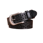 Damenblumiger westerner ledergürtel - schwarz