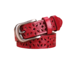 Damenblumiger westerner ledergürtel - rot