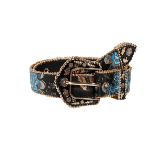 Damenblumiger westerngürtel mit gravierter schnalle - schwarz