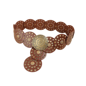 Damenbreiter westerngürtel mit kreisschnalle - gold rot braun