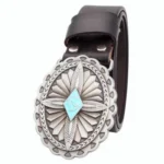 Damenlederwesterngürtel mit verzierter silberschnalle - A1